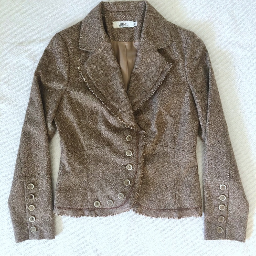 Wool Tweed Beige-Tan Blazer Jacket size 6